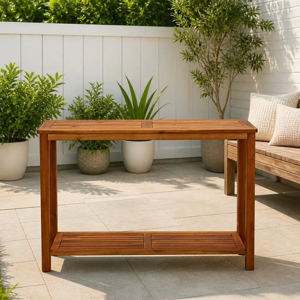 Garden Console Table 110x40x75 cm Outdoor Furniture with Bottom Shelf Storage