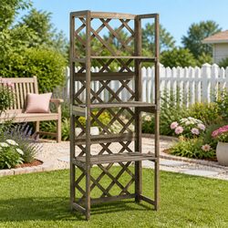 Garden Trellis with Shelves: 55x30x140cm Grey Outdoor Support