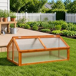 Wooden Greenhouse Brown Garden Plant Protection Cold Frame Hinged Roof