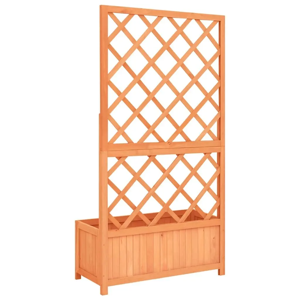 Garden Planter with Trellis Brown Wooden Flower Box Outdoor Climbing Plant