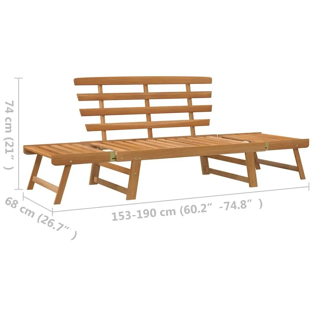 Garden Bench 2-in-1 190cm Convertible Sun Lounger Day Bed Acacia Wood Outdoor