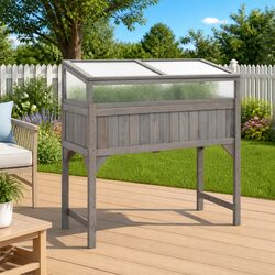 Raised Garden Bed with Greenhouse Planter Box Wooden Pots Outdoor Patio