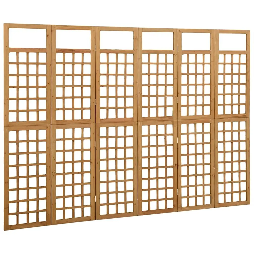 6-Panel Room Divider Trellis Indoor Use Solid Fir Wood Folding Screen Brown 242.5x180cm
