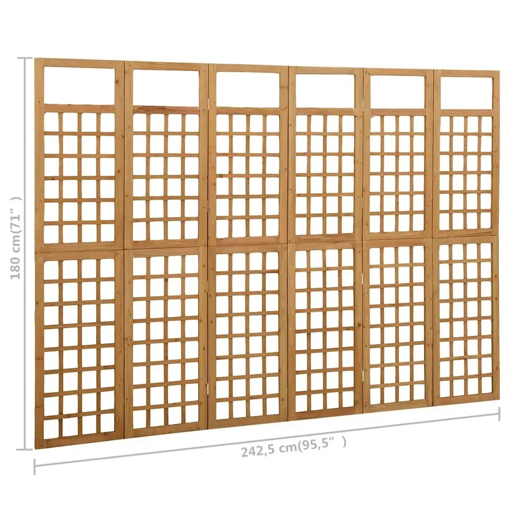 6-Panel Room Divider Trellis Indoor Use Solid Fir Wood Folding Screen Brown 242.5x180cm