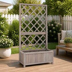 Garden Trellis Planter Grey Wooden Flower Box Support Climbing Plants Outdoor