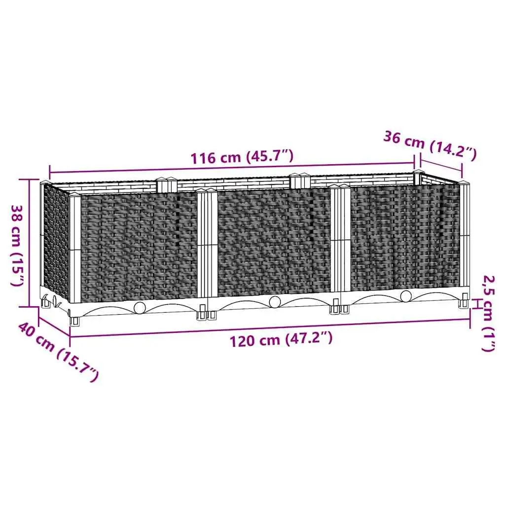 Raised Garden Bed Planter Box Outdoor 120x40x38 cm