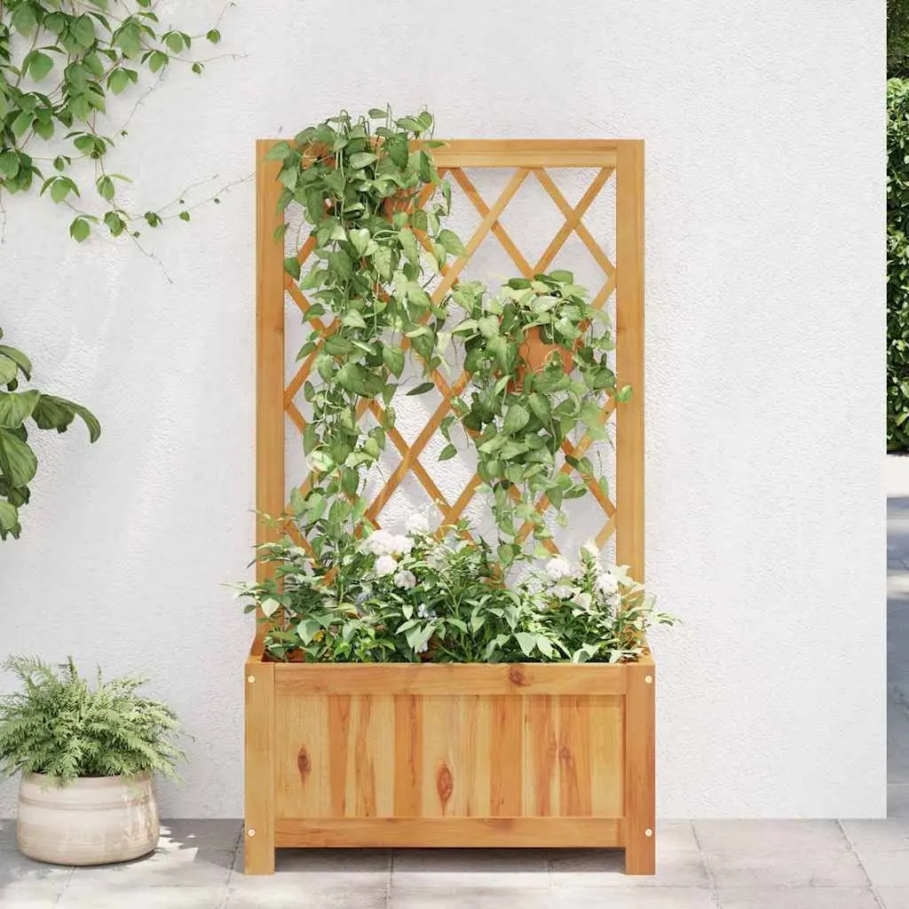 Garden Raised Bed with Trellis Outdoor Planter Box Solid Wood