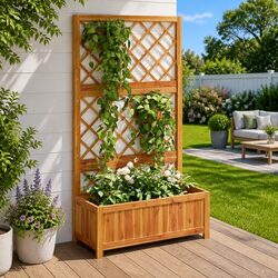 Raised Garden Bed with Trellis Planter Backyard Patio Outdoor Flower Plant Box