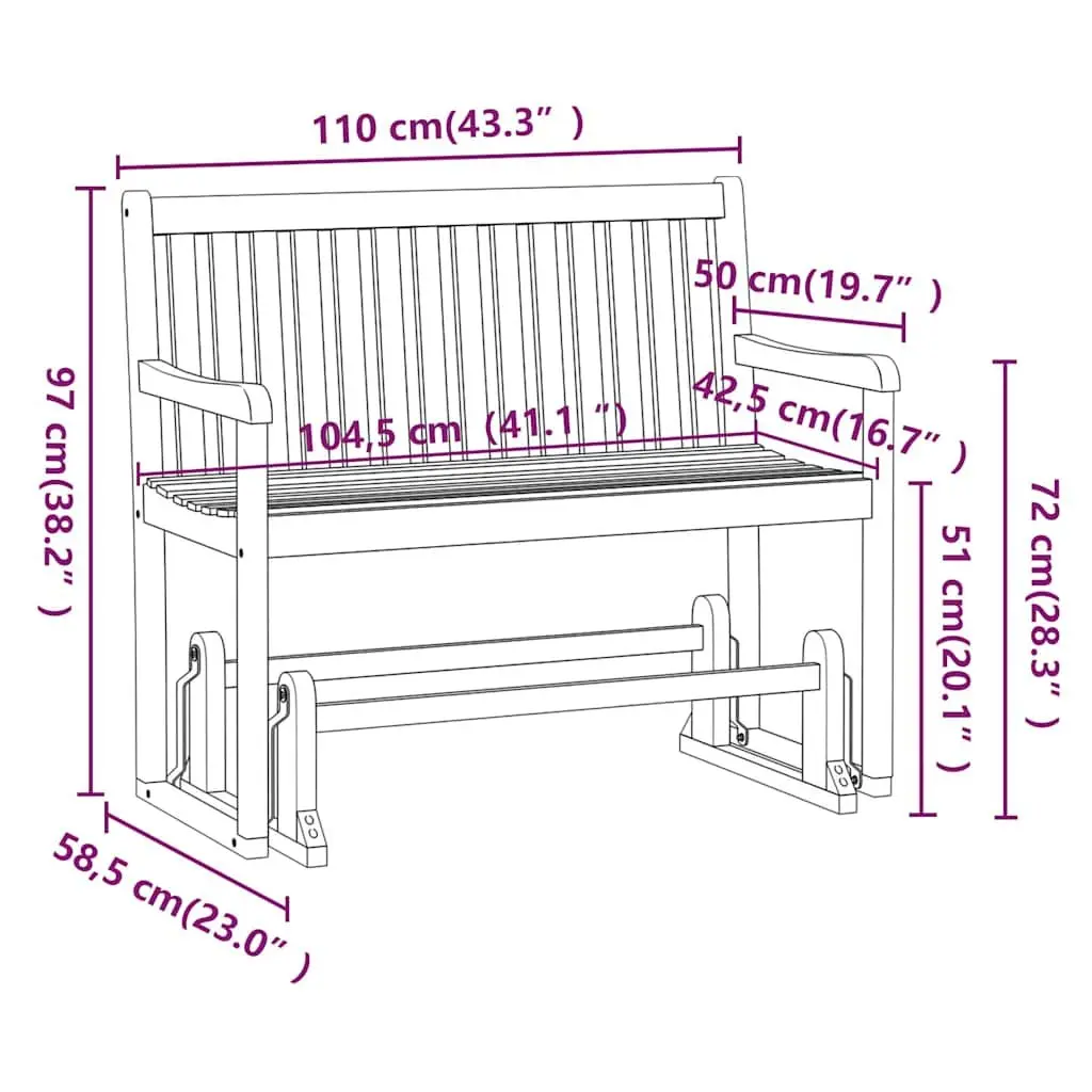 Outdoor Swing Bench 110cm Acacia Wood