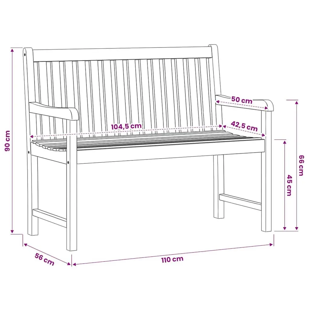 Outdoor Garden Bench 110cm Solid Acacia Wood Brown Backrest Armrest Seating