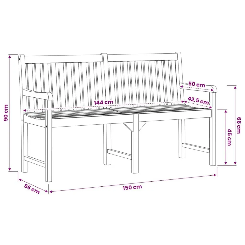 Outdoor Garden Bench 150 cm Solid Acacia Wood Brown Seating with Backrest