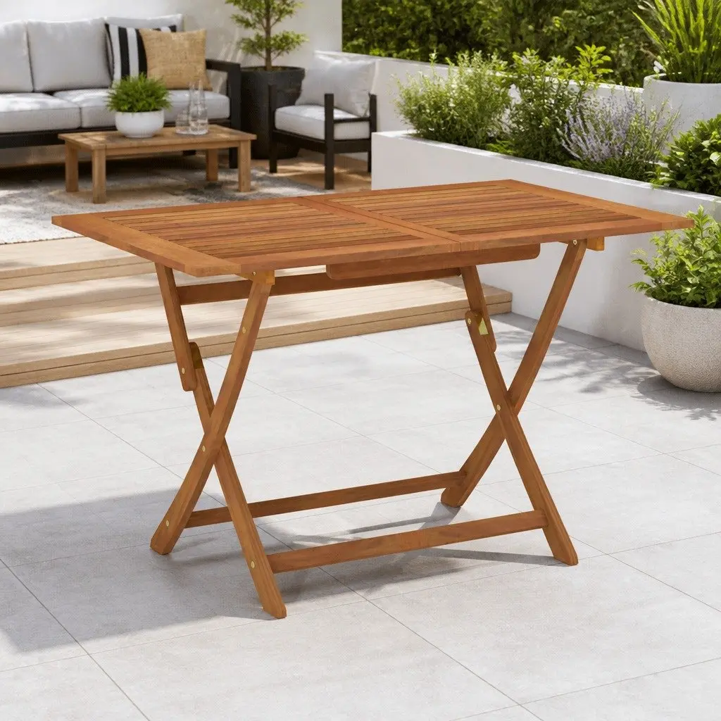 Folding Garden Dining Table 120x70cm Solid Eucalyptus Wood Outdoor Patio