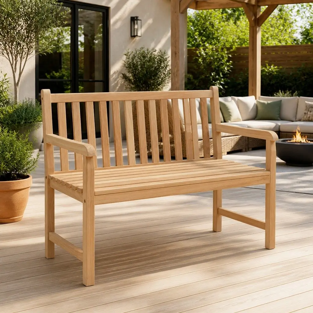 Teak Wood Garden Bench Outdoor Seating 114cm Brown