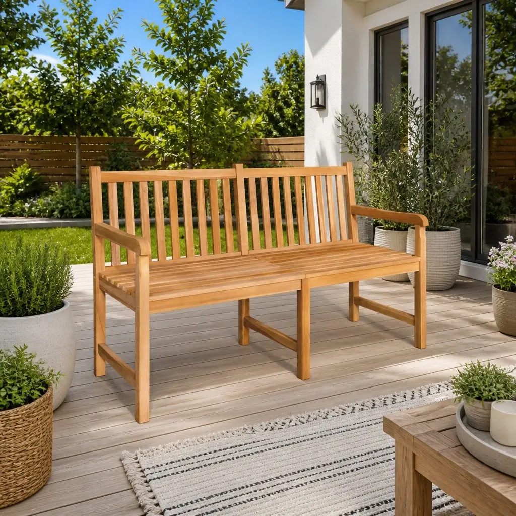 Teak Wood Garden Bench Outdoor Use 150cm Brown