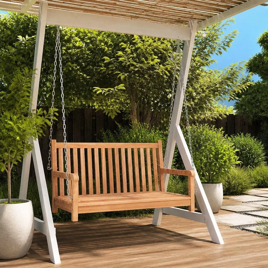 Teak Wood Swing Bench Outdoor Garden Porch Seating Durable Weather Resistant