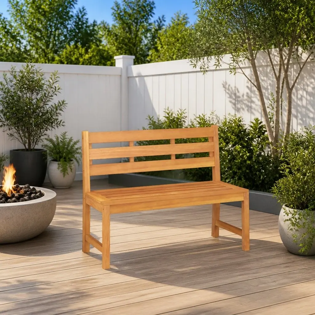 Teak Wood Garden Bench 114cm Patio Seating Furniture Brown