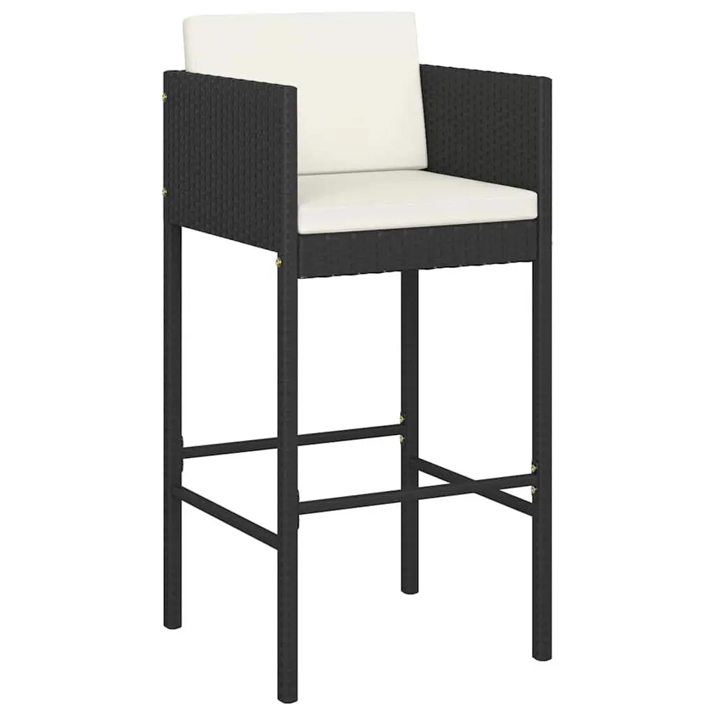 Outdoor Bar Stools 2 pc Set with Cushions Black Garden Patio Counter Seating