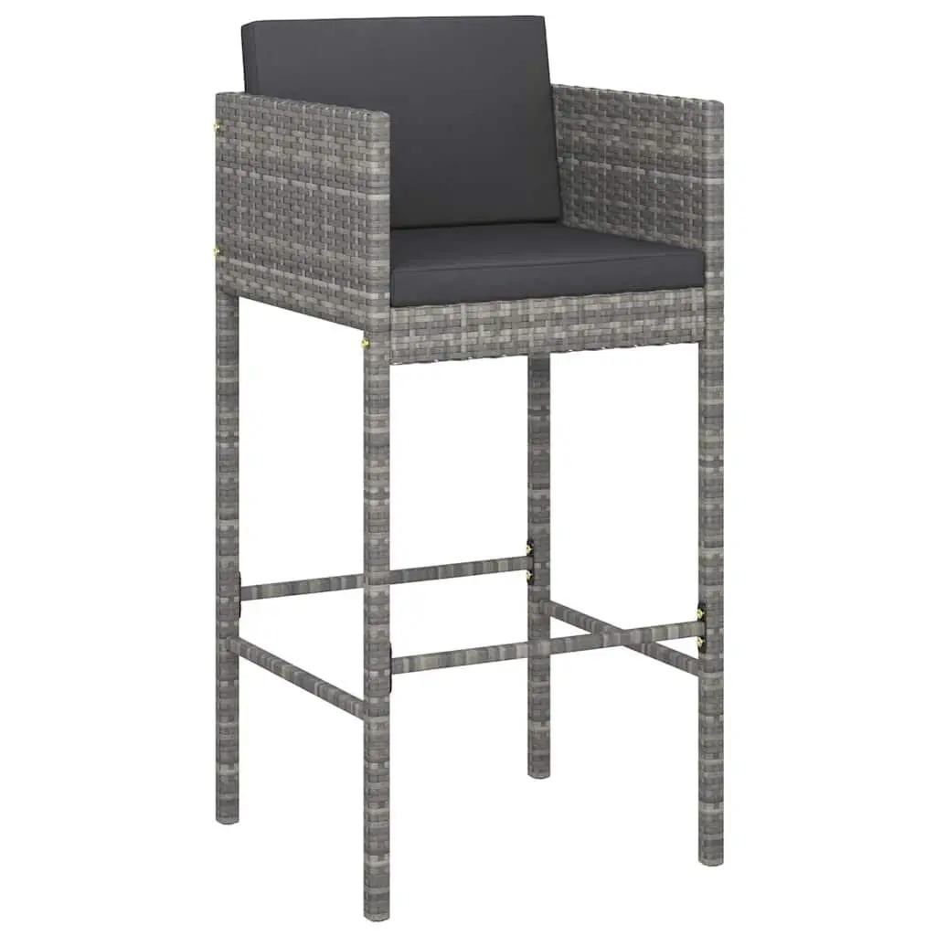 Outdoor Bar Stools Garden Seating 2 Piece Grey Poly Rattan with Cushions