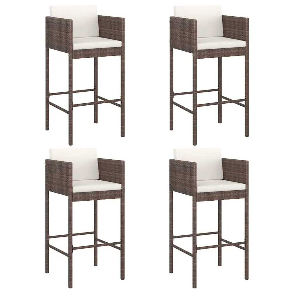 Outdoor Bar Stools Set 4 Pieces Brown Garden Seating with Cushions Patio Chairs