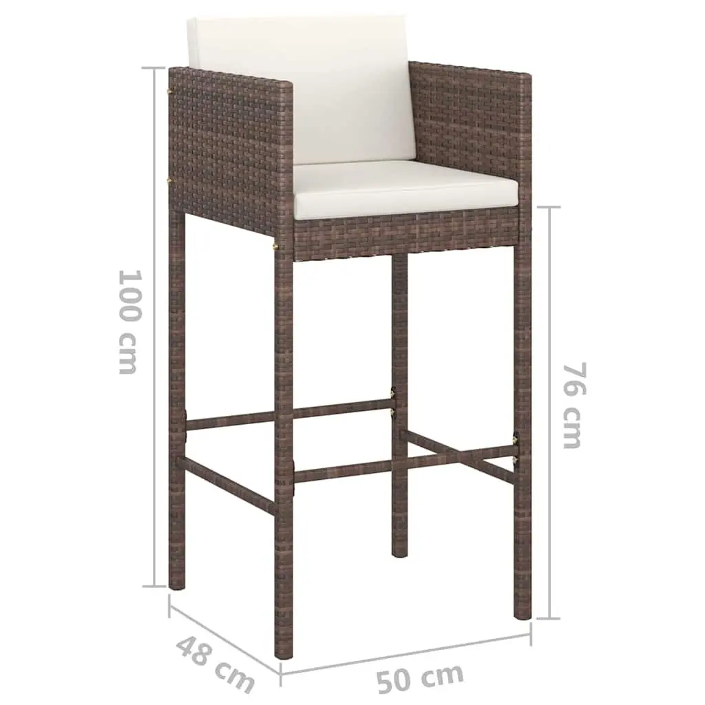 Outdoor Bar Stools Set 4 Pieces Brown Garden Seating with Cushions Patio Chairs