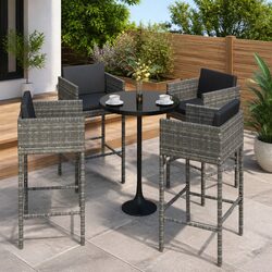 Outdoor Bar Stools 4 pcs Grey with Cushions Garden Patio Seating Set