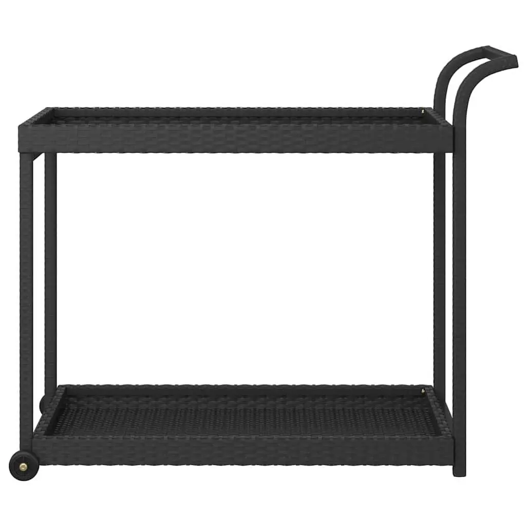 Bar Cart Black Poly Rattan Kitchen Trolley with Wheels Storage Service Serving