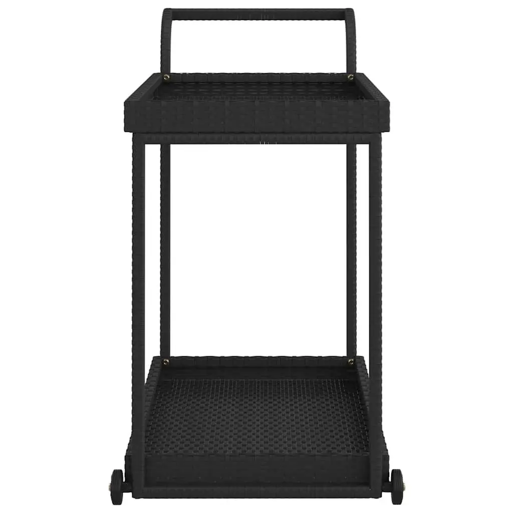 Bar Cart Black Poly Rattan Kitchen Trolley with Wheels Storage Service Serving