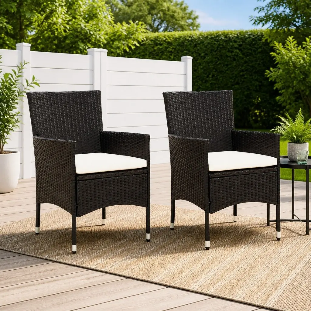 Outdoor Chairs Set with Cushions, 2 pcs Black