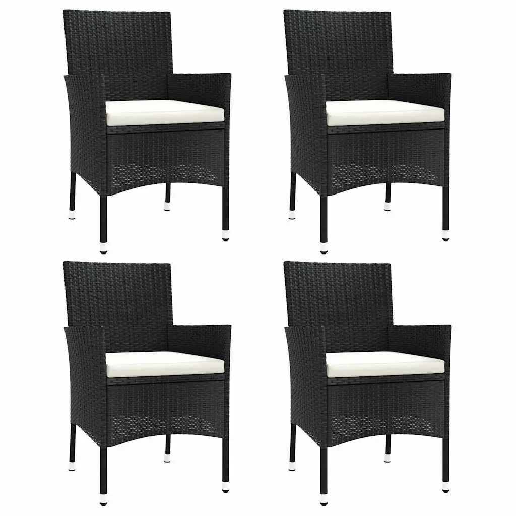 Outdoor Garden Chairs Set 4 Piece Black Poly Rattan Armchair Padded Cushion Seating
