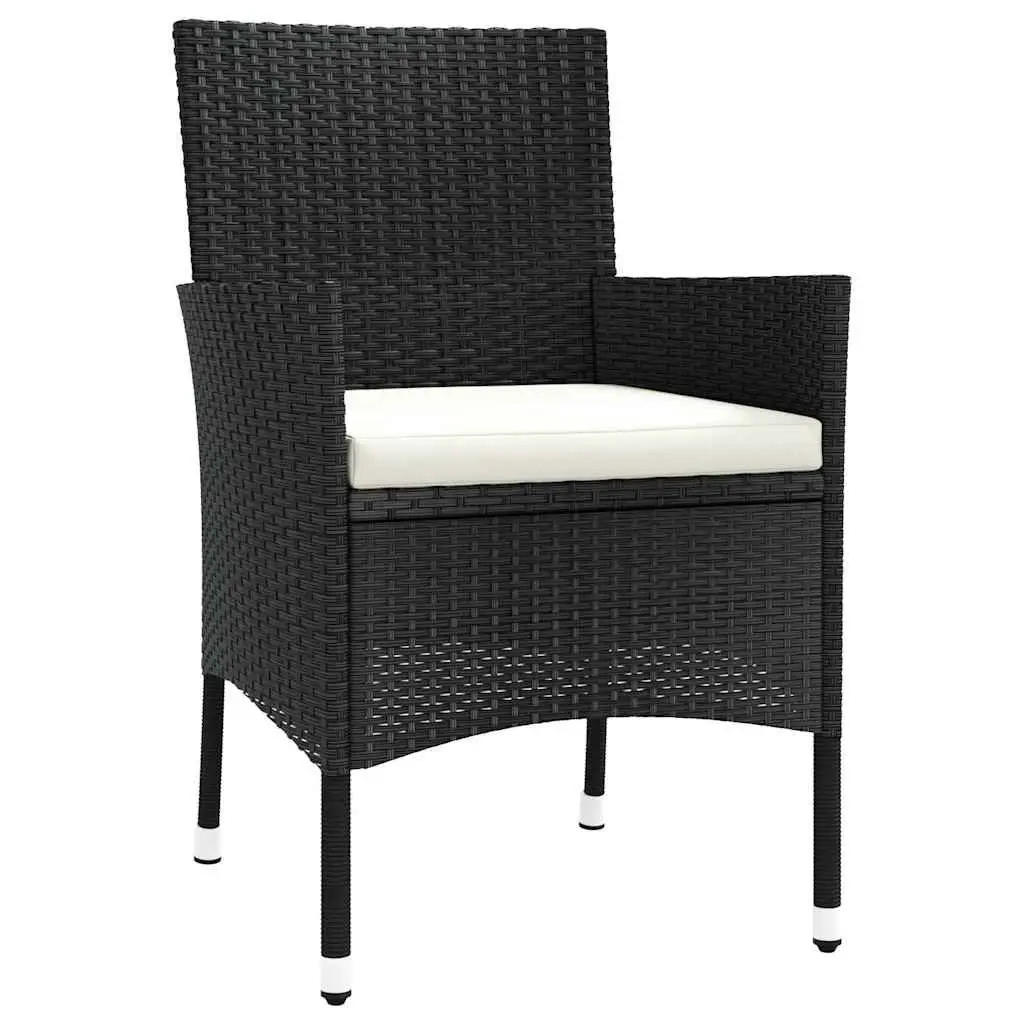 Outdoor Garden Chairs Set 4 Piece Black Poly Rattan Armchair Padded Cushion Seating