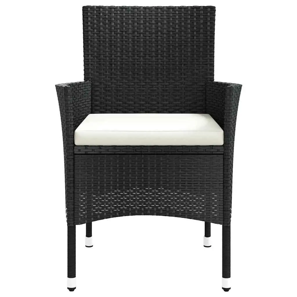 Outdoor Garden Chairs Set 4 Piece Black Poly Rattan Armchair Padded Cushion Seating