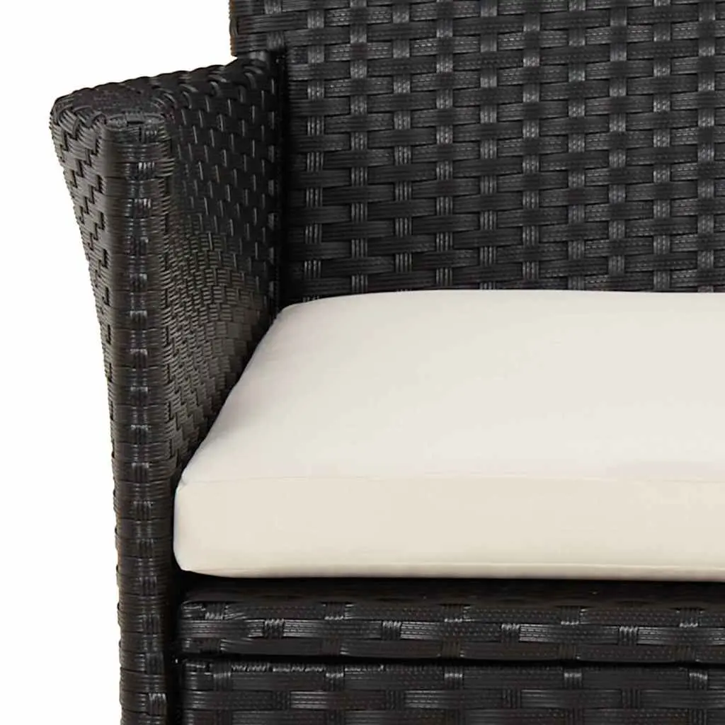 Outdoor Garden Chairs Set 4 Piece Black Poly Rattan Armchair Padded Cushion Seating