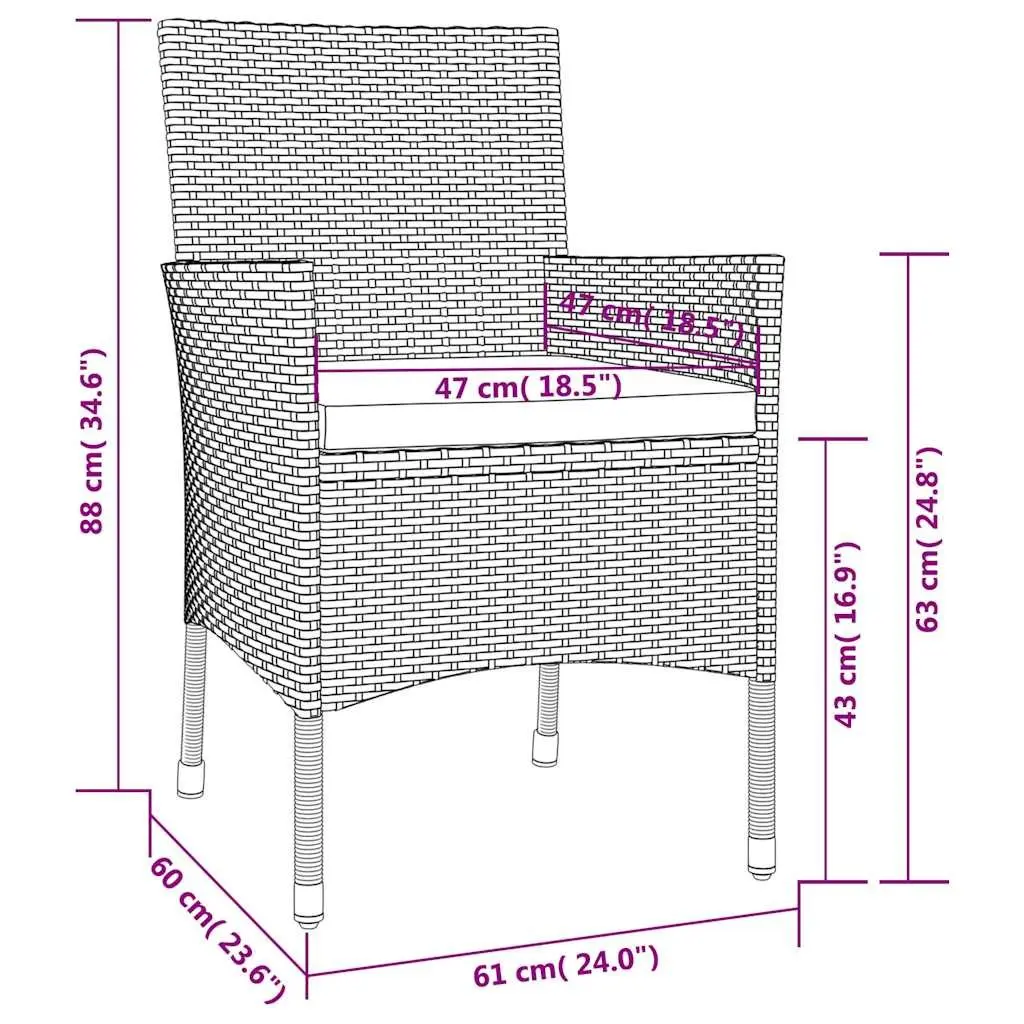 Outdoor Garden Chairs Set 4 Piece Black Poly Rattan Armchair Padded Cushion Seating