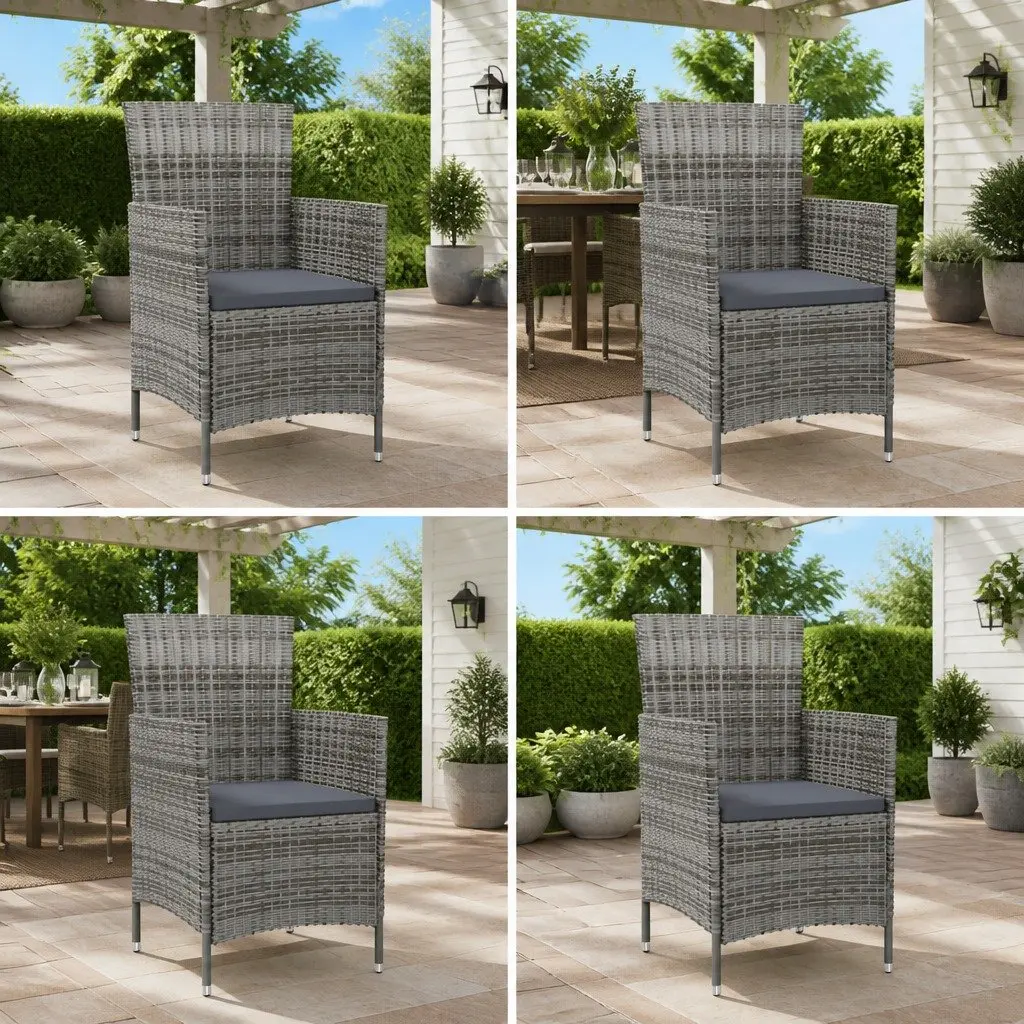 Outdoor Garden Chairs Set 4 Piece Grey PE Rattan Armchairs with Cushions Patio