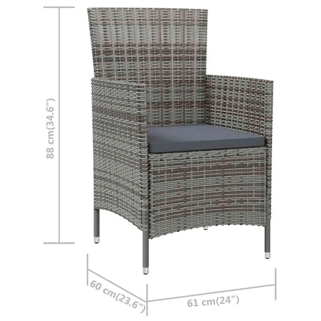 Outdoor Garden Chairs Set 4 Piece Grey PE Rattan Armchairs with Cushions Patio
