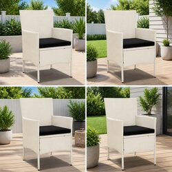 Garden Chair Set 4 pcs White PE Rattan with Cushions