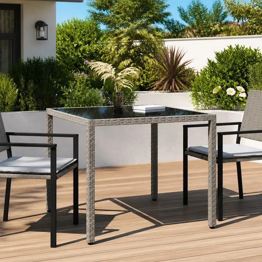 90x90x75cm Garden Table with Tempered Glass Surface