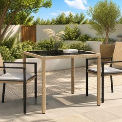 90x90cm Outdoor Garden Table - Poly Rattan & Glass