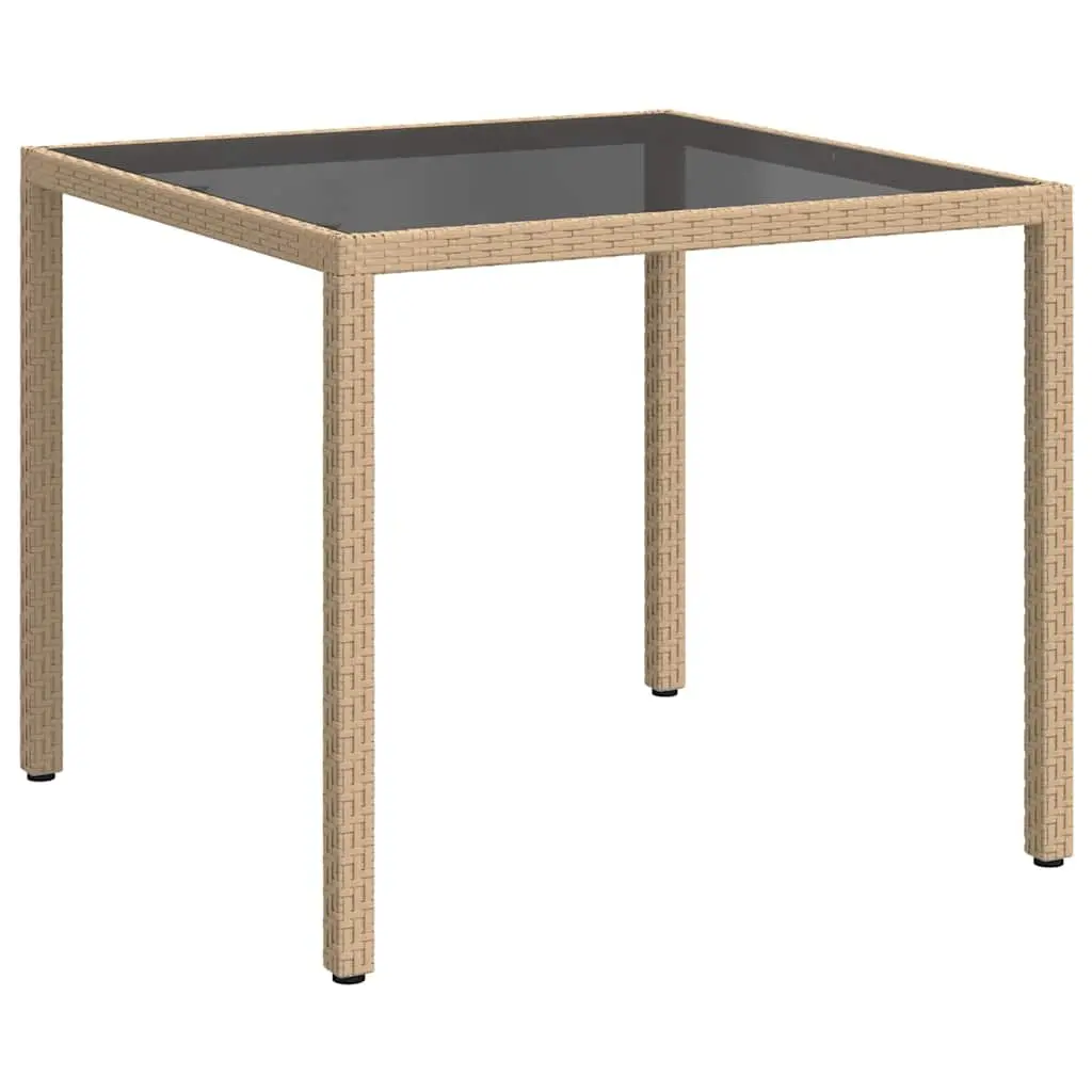 Outdoor Garden Table 90x90x75cm Poly Rattan Tempered Glass Top Patio Furniture