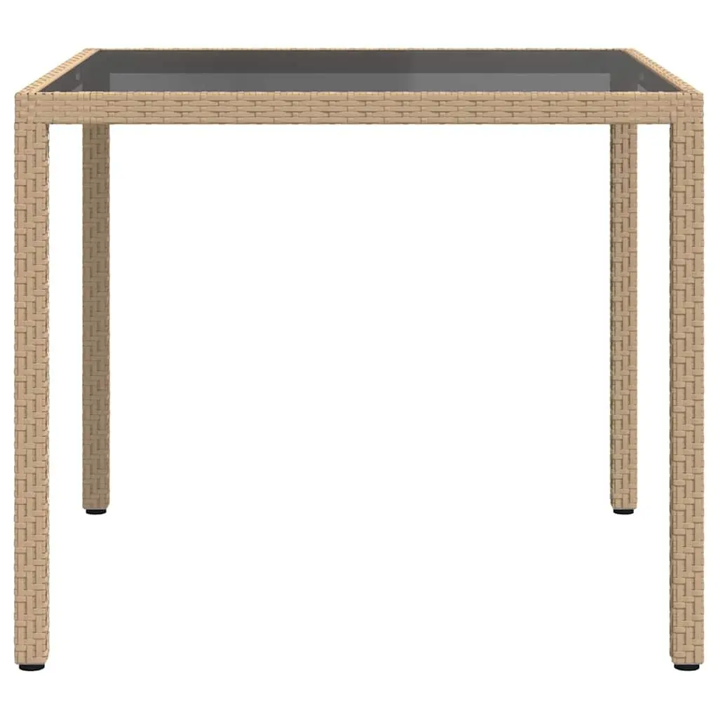 Outdoor Garden Table 90x90x75cm Poly Rattan Tempered Glass Top Patio Furniture
