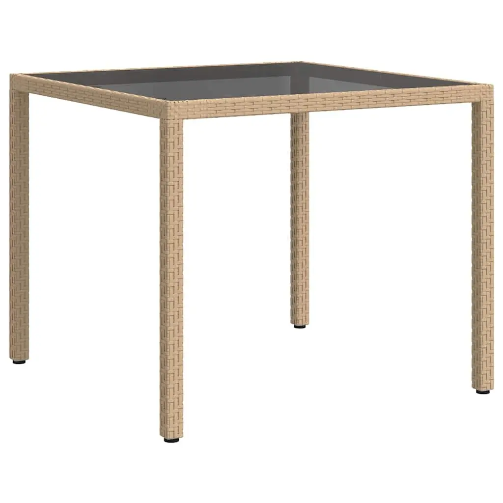 Outdoor Garden Table 90x90x75cm Poly Rattan Tempered Glass Top Patio Furniture