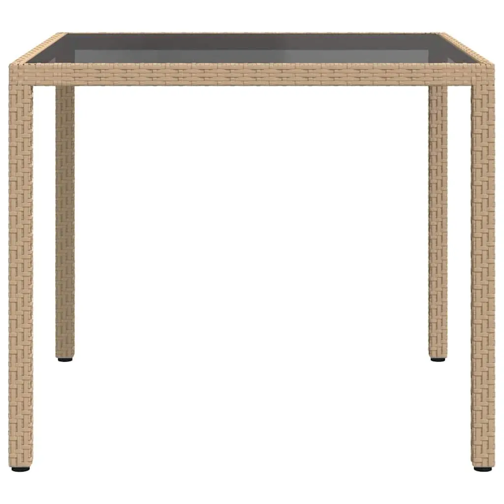 Outdoor Garden Table 90x90x75cm Poly Rattan Tempered Glass Top Patio Furniture