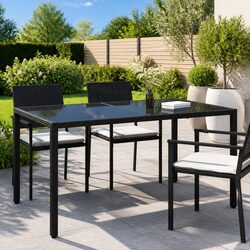 Garden Table Dimensions 150x90 cm, Poly Rattan Frame, Glass Top