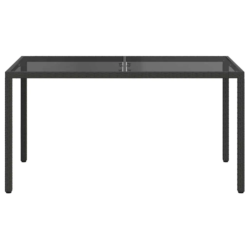 Garden Table Outdoor Patio Furniture Poly Rattan Tempered Glass Top Black 150x90