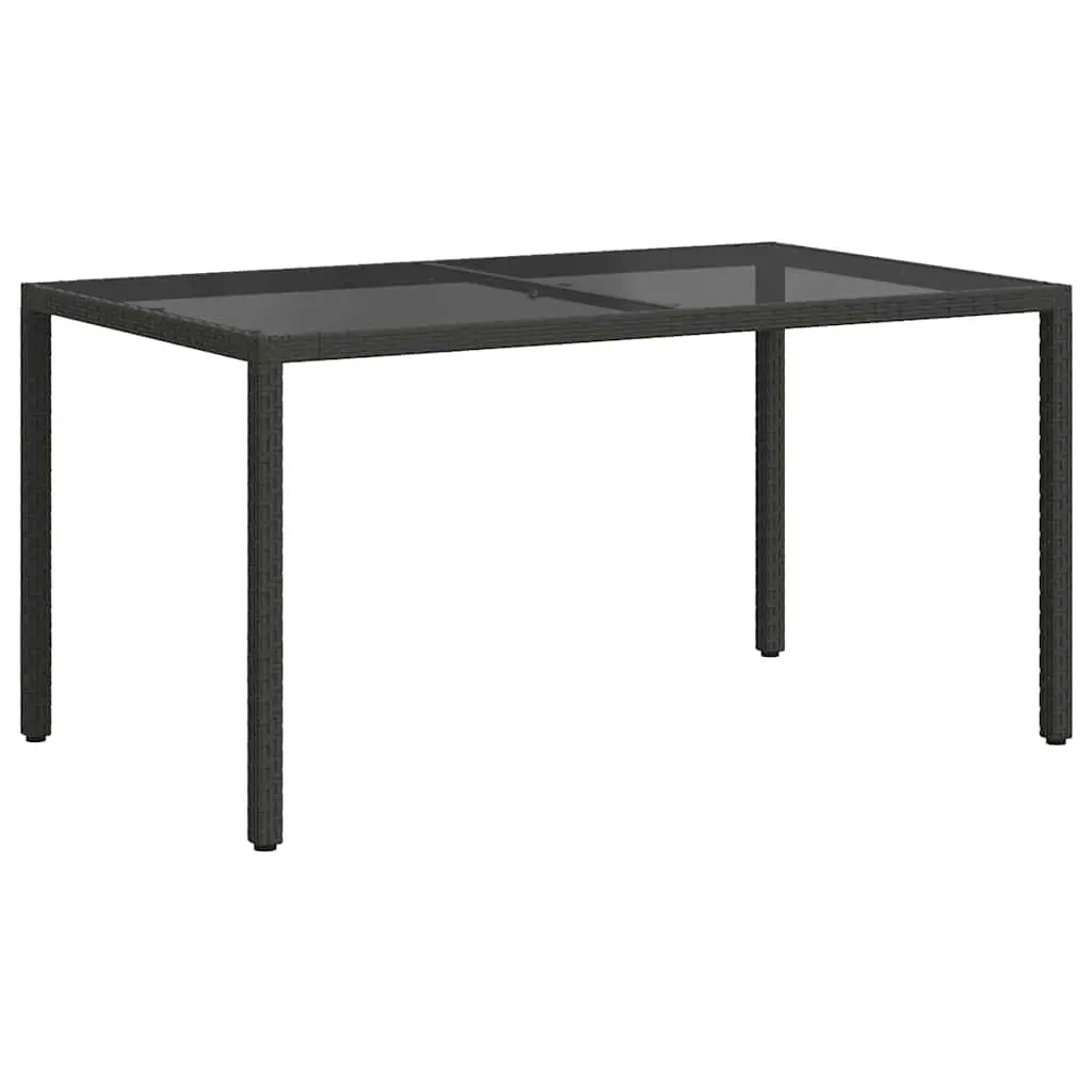 Garden Table Outdoor Patio Furniture Poly Rattan Tempered Glass Top Black 150x90