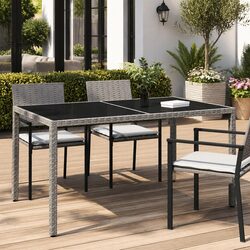 Garden Table Dimensions 150x90x75 cm with Poly Rattan Frame