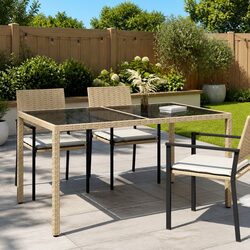 Garden Table Specifications: 150x90x75cm, Glass, Rattan