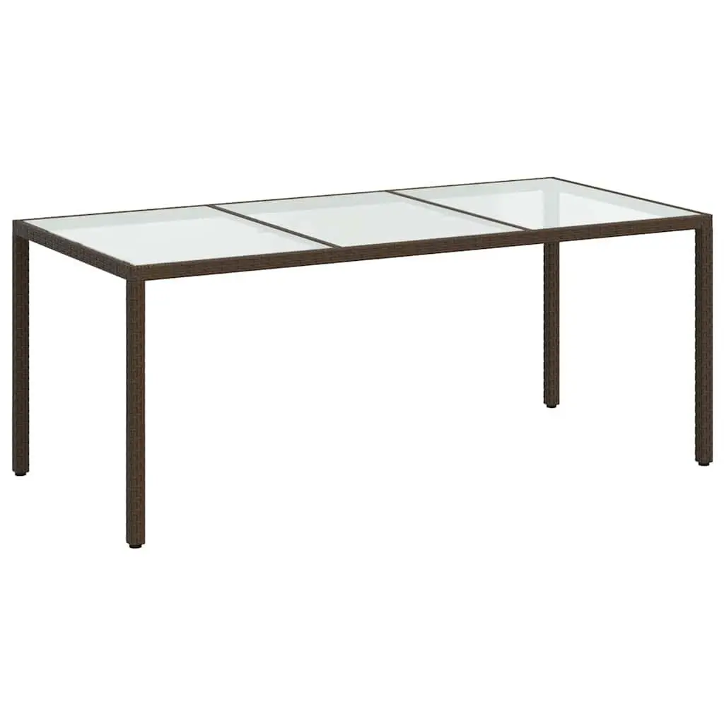 Garden Table Outdoor Use Brown 190 x 90 x 75 cm Poly Rattan Steel Frame Tempered Glass Top
