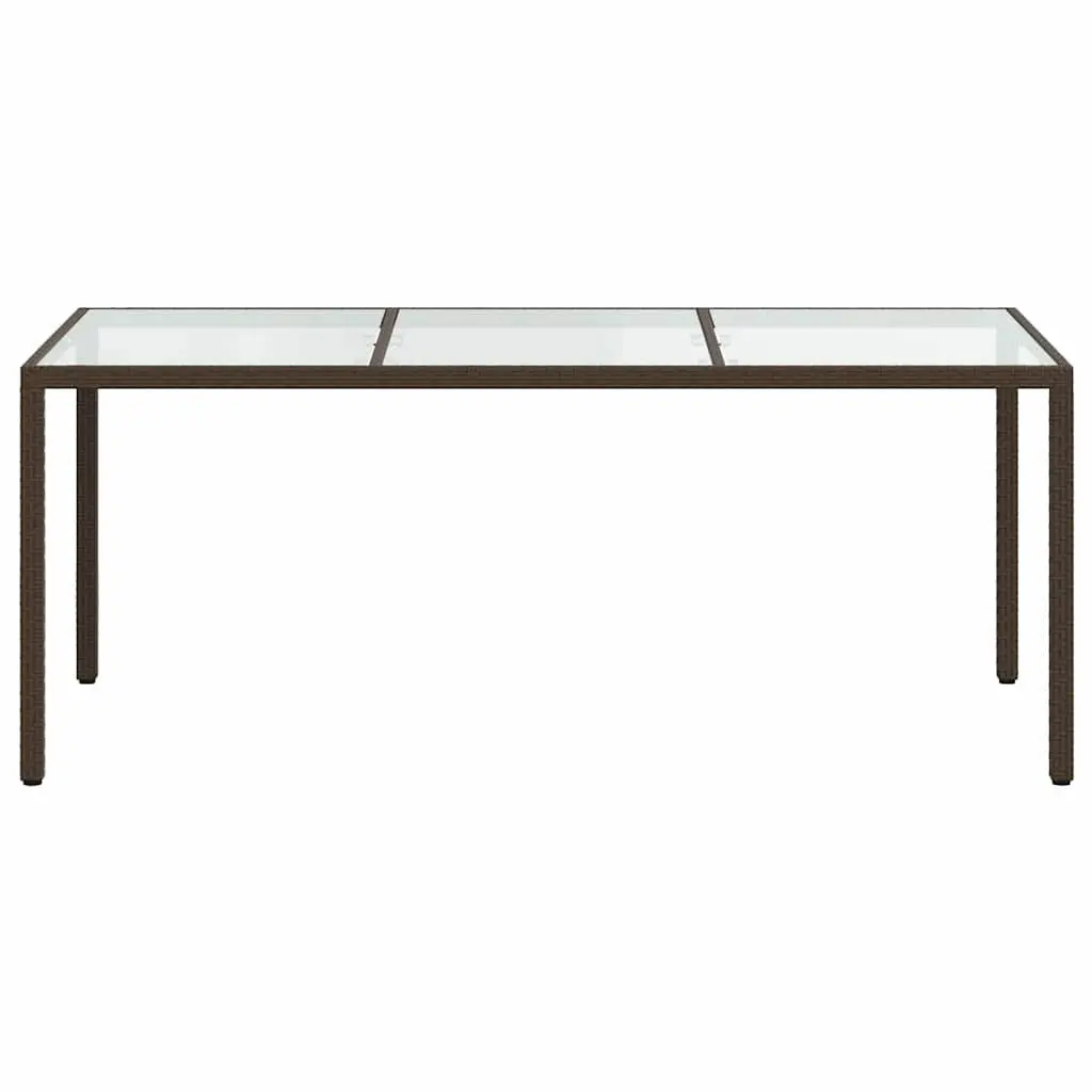 Garden Table Outdoor Use Brown 190 x 90 x 75 cm Poly Rattan Steel Frame Tempered Glass Top