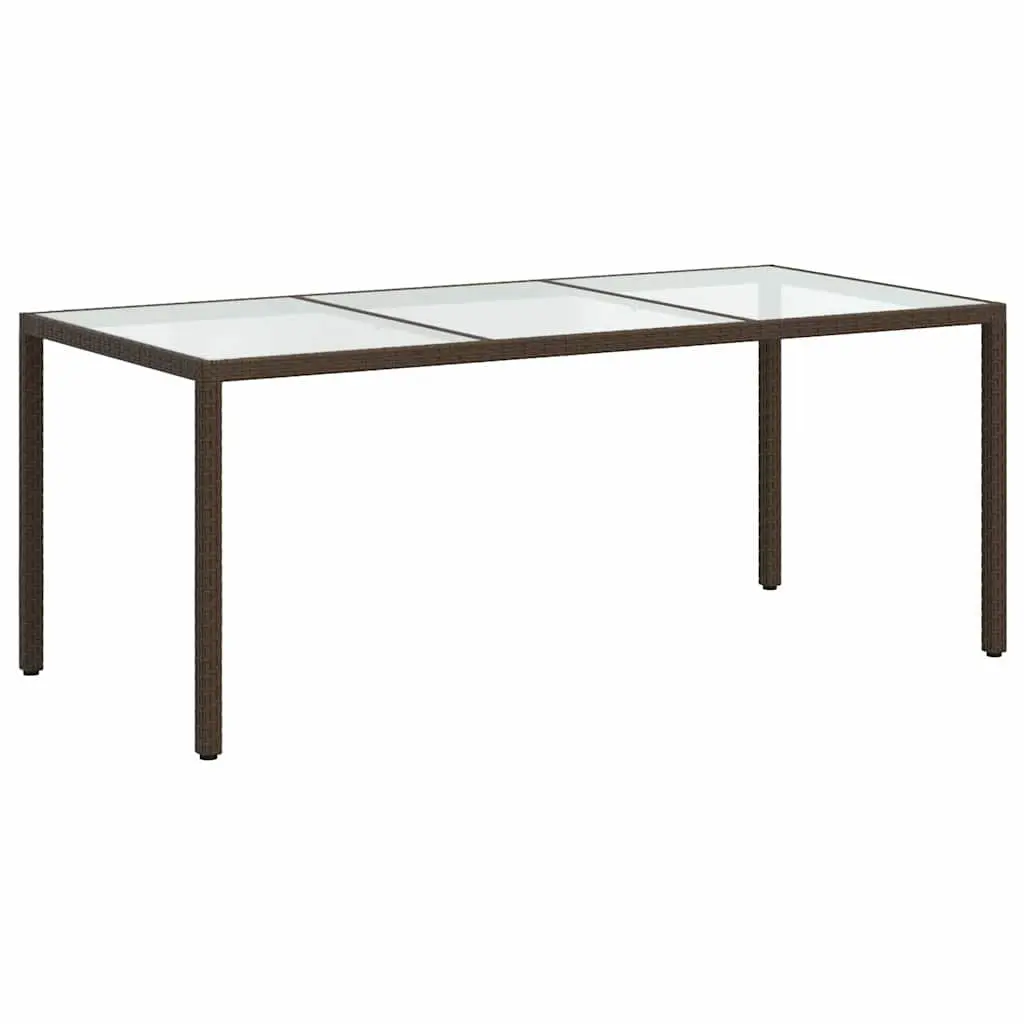 Garden Table Outdoor Use Brown 190 x 90 x 75 cm Poly Rattan Steel Frame Tempered Glass Top
